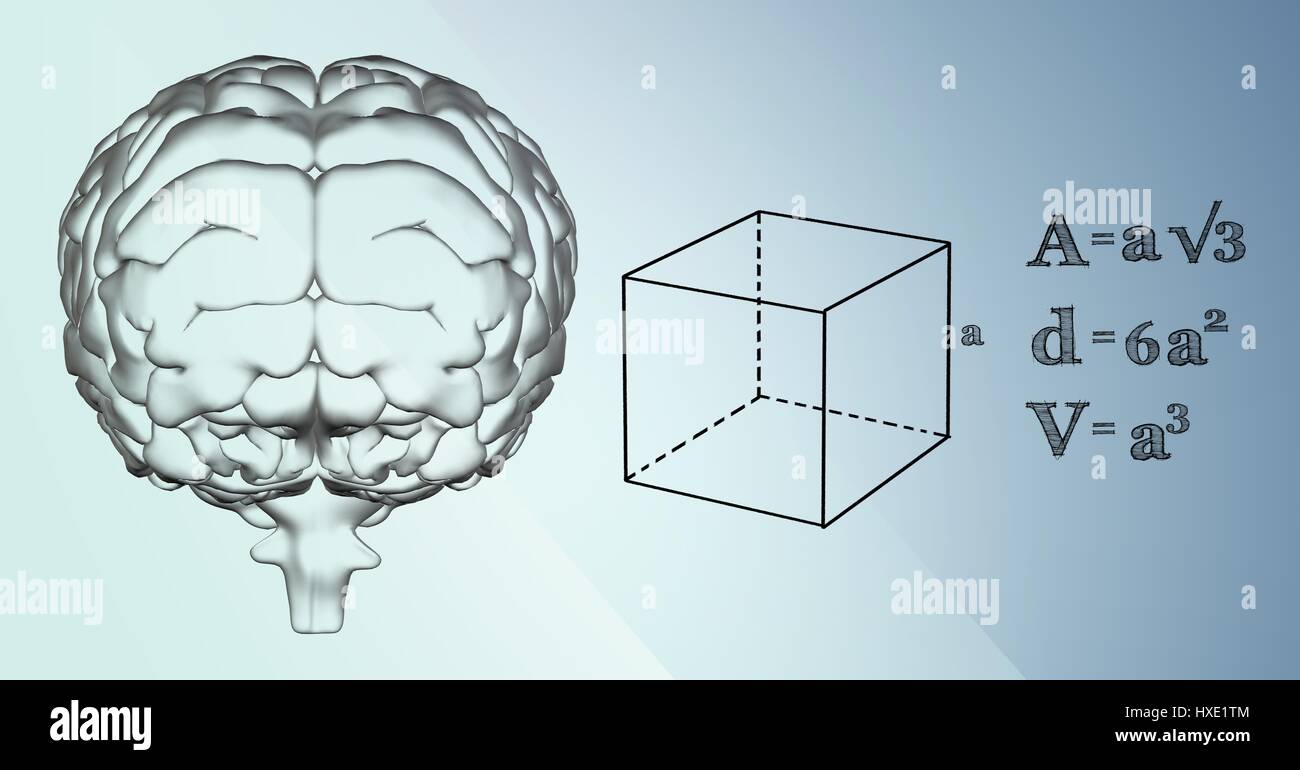 Digital composite of Transparent brain and black math graphics against ...