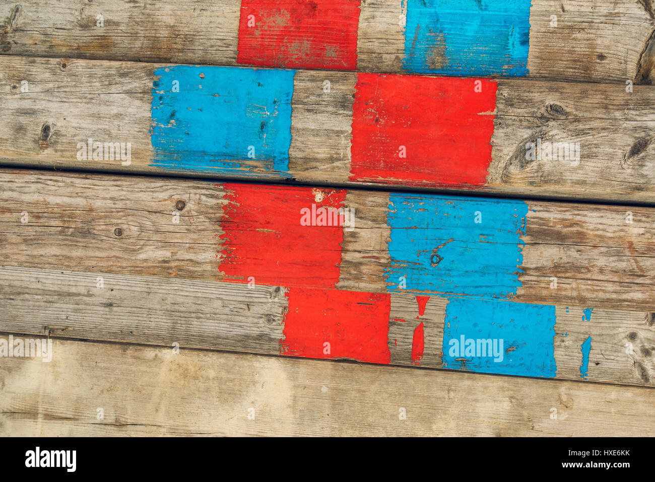 Old scaffolding planks on construction site, wooden background Stock Photo