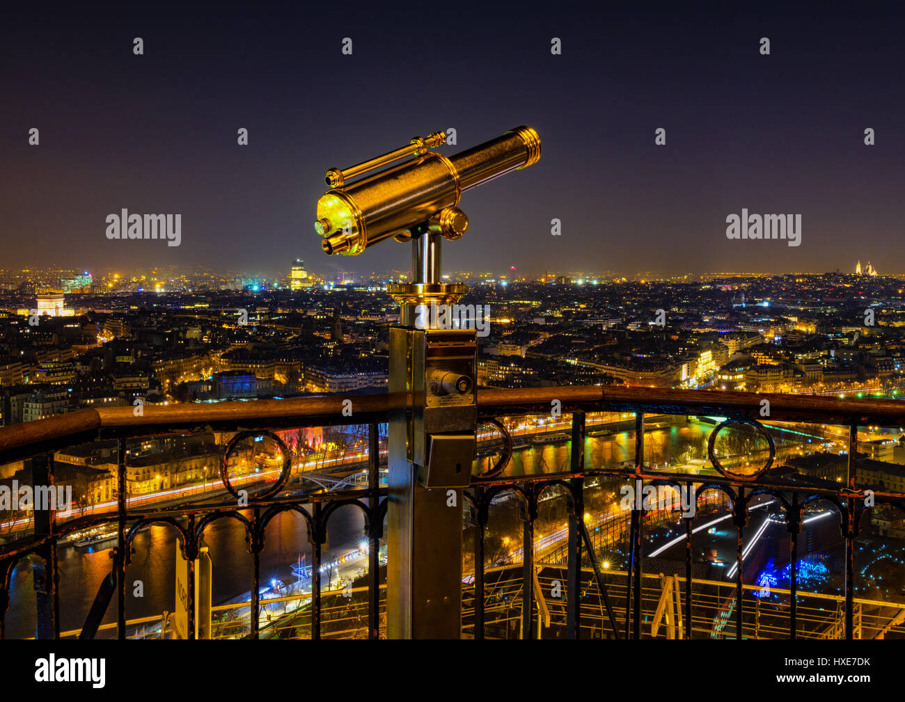 Dramatic night cityscape from the Eiffel Tower in Paris, France Stock Photo