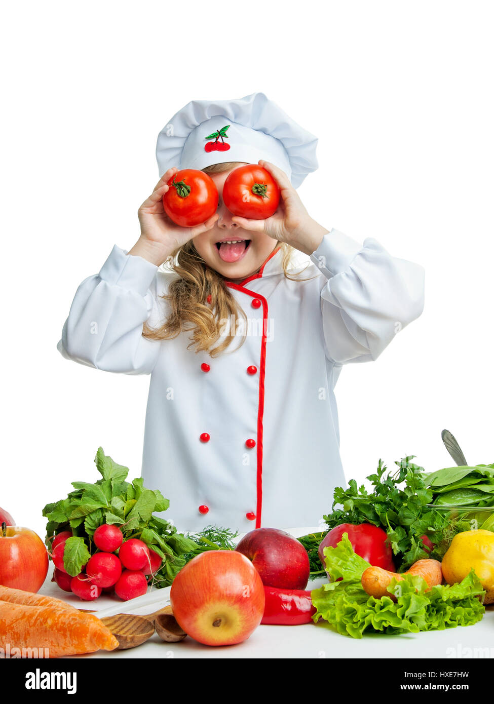 Child 5-6 years preparing food. Stock Photo