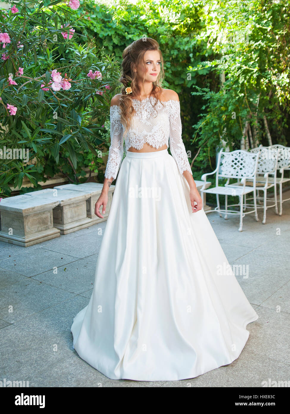 Beautiful blonde bride in a wedding dress Stock Photo - Alamy