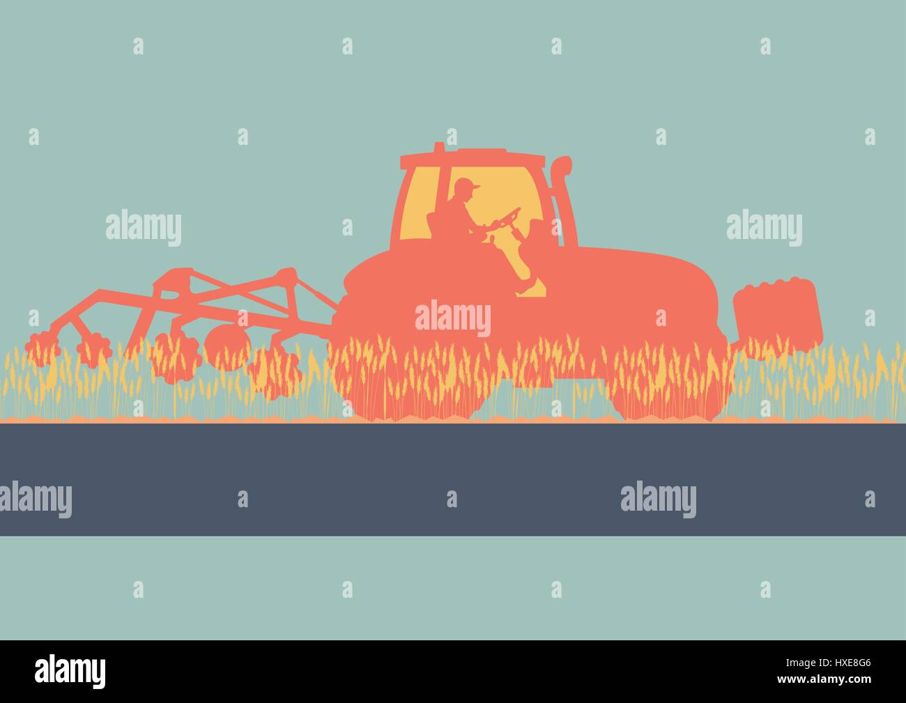 Tractor plowing and cultivating soil field vector background Stock ...