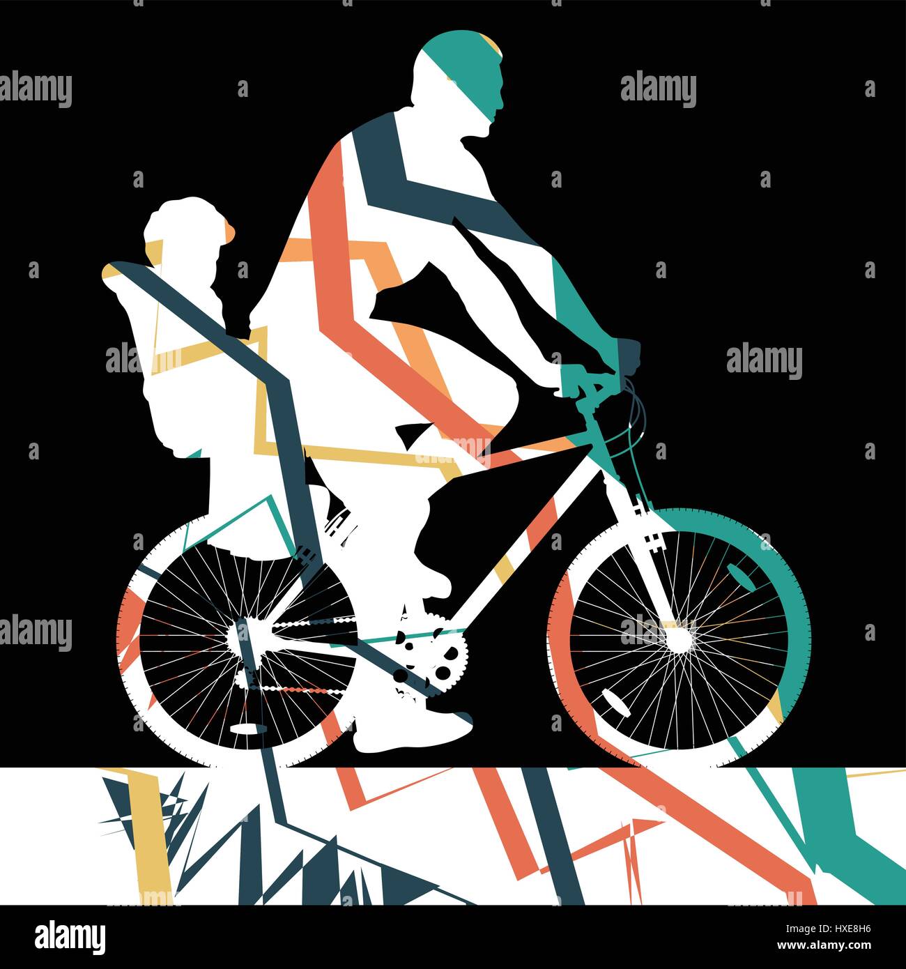 Sport road bike riders bicycle silhouette in abstract mosaic background ...