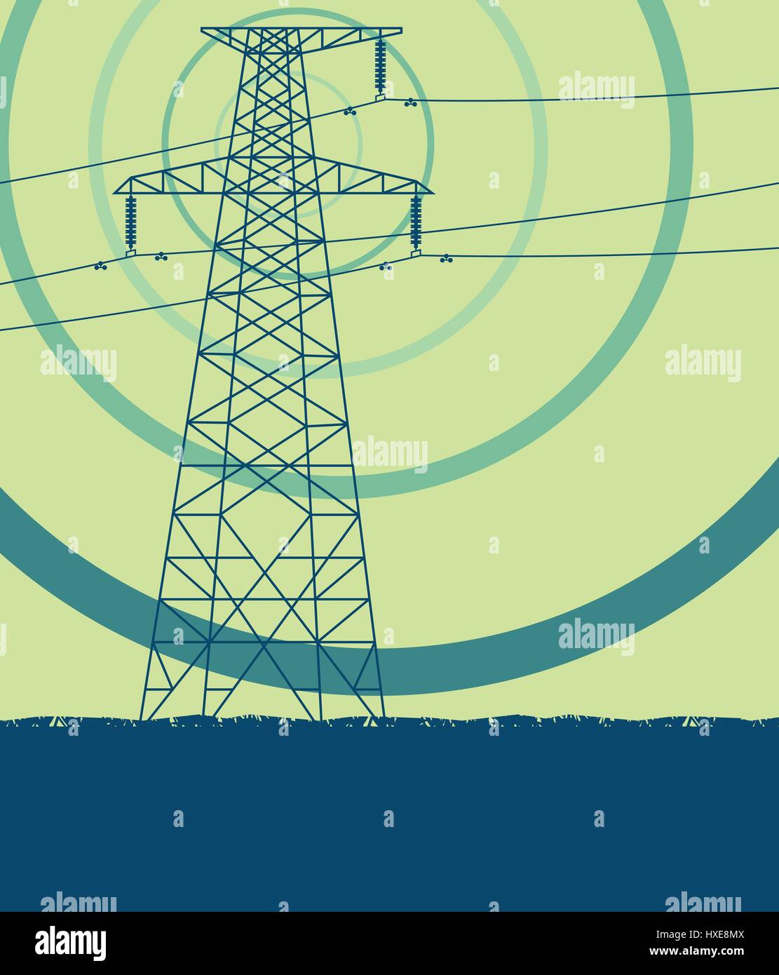 Energy distribution high voltage power line tower with