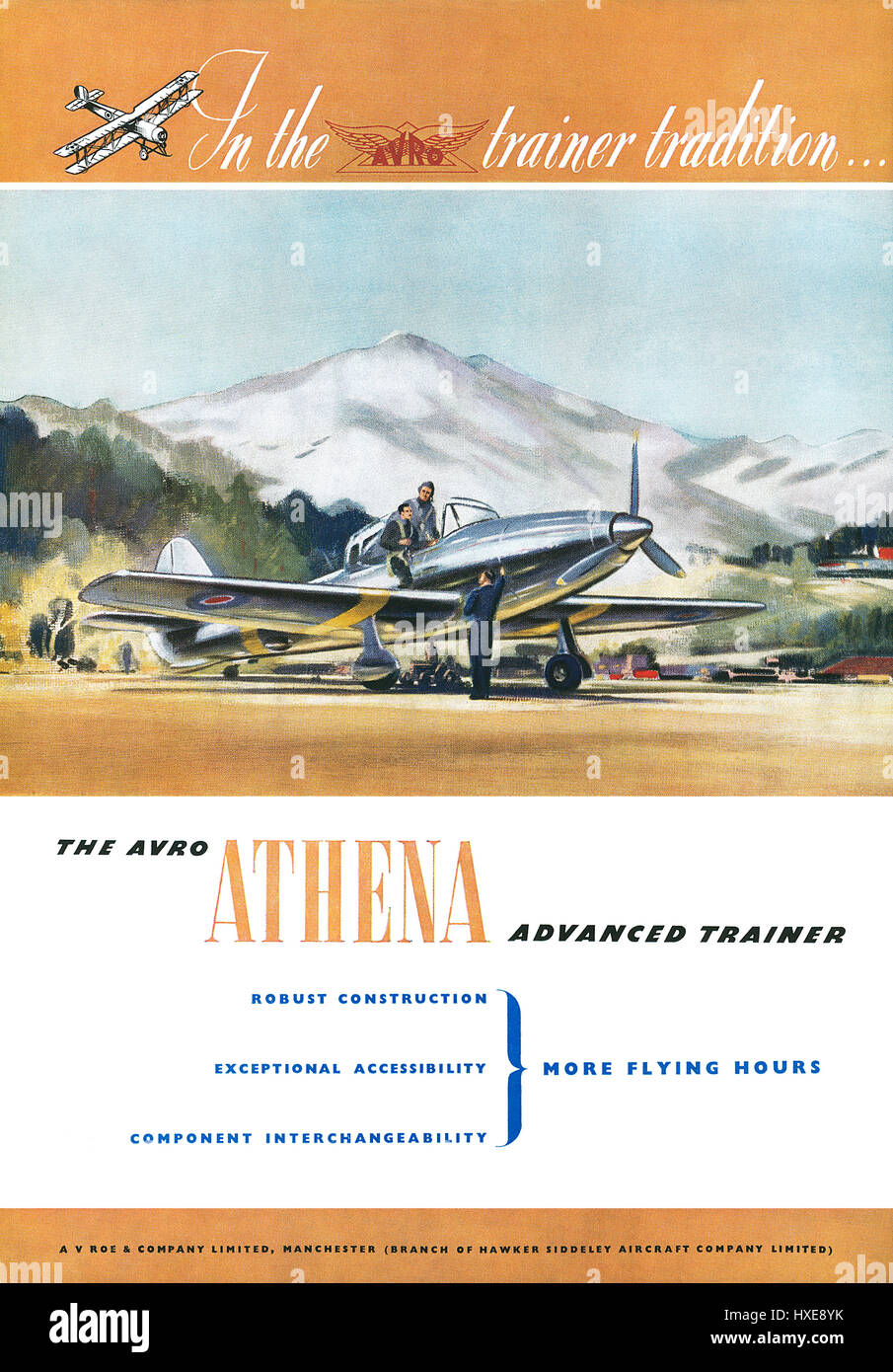 1948 British advertisement for the Avro Athena Advanced Trainer. Stock Photo
