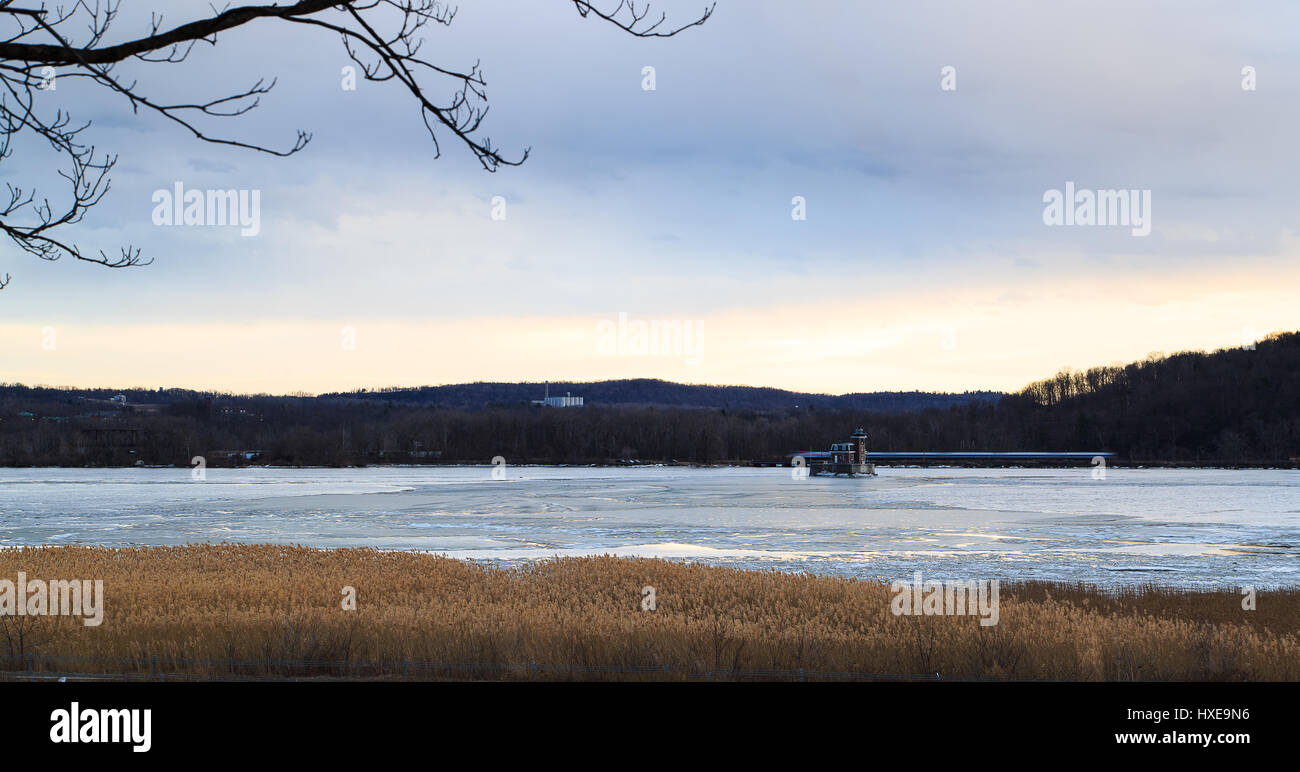 The Athens NY lighthouse, which is across Hudson Town, on the Hudson River in the Hudson Valley