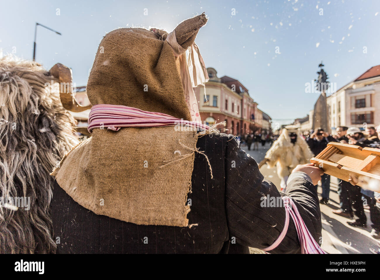Arriving at the main square of Mohacs with the 'jankeles', during the annual Buso festivities in Mohacs, Hungary Stock Photo