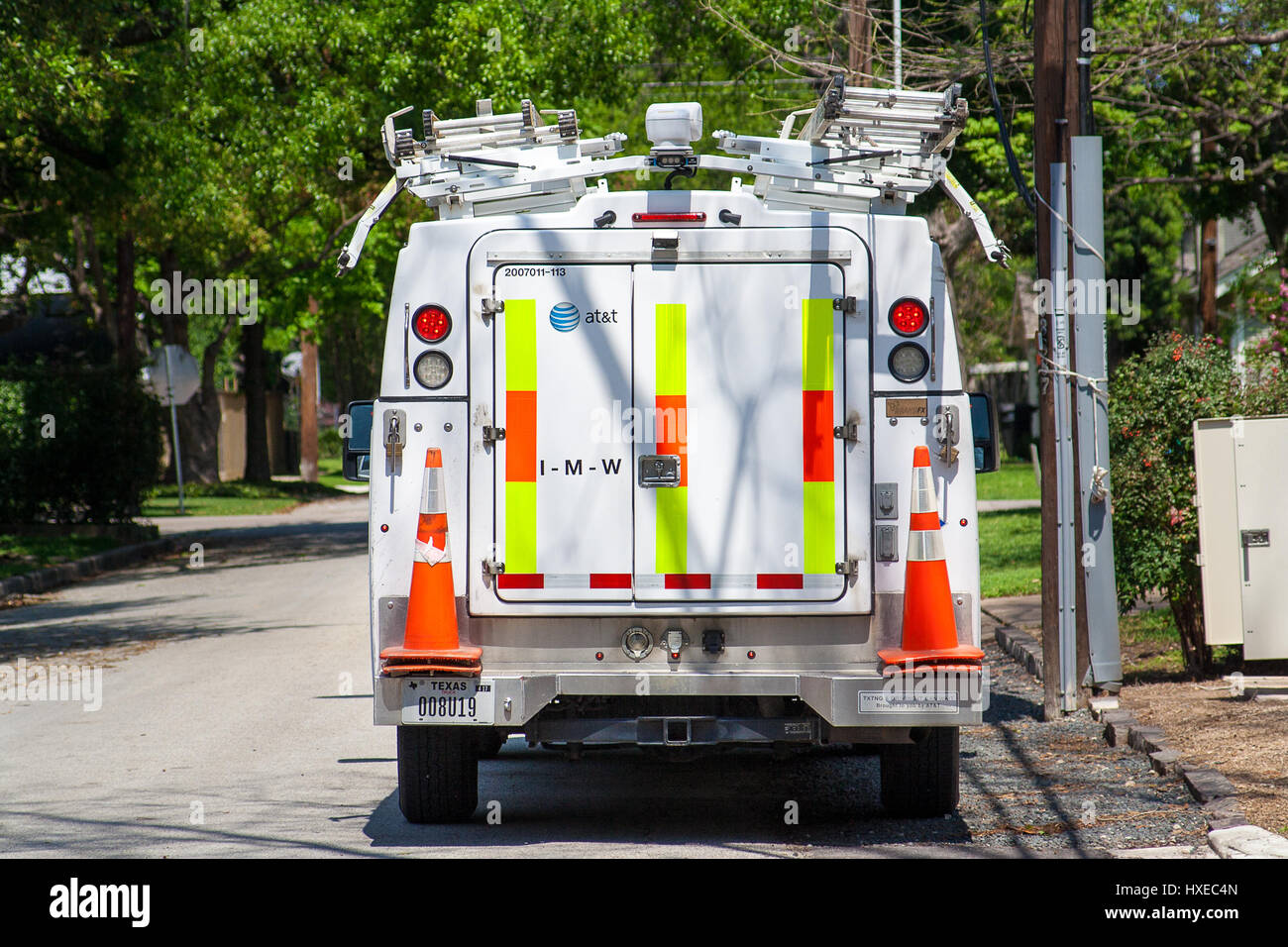 March 2017, Houston, Texas: An AT&T work van sits outside a residence ...