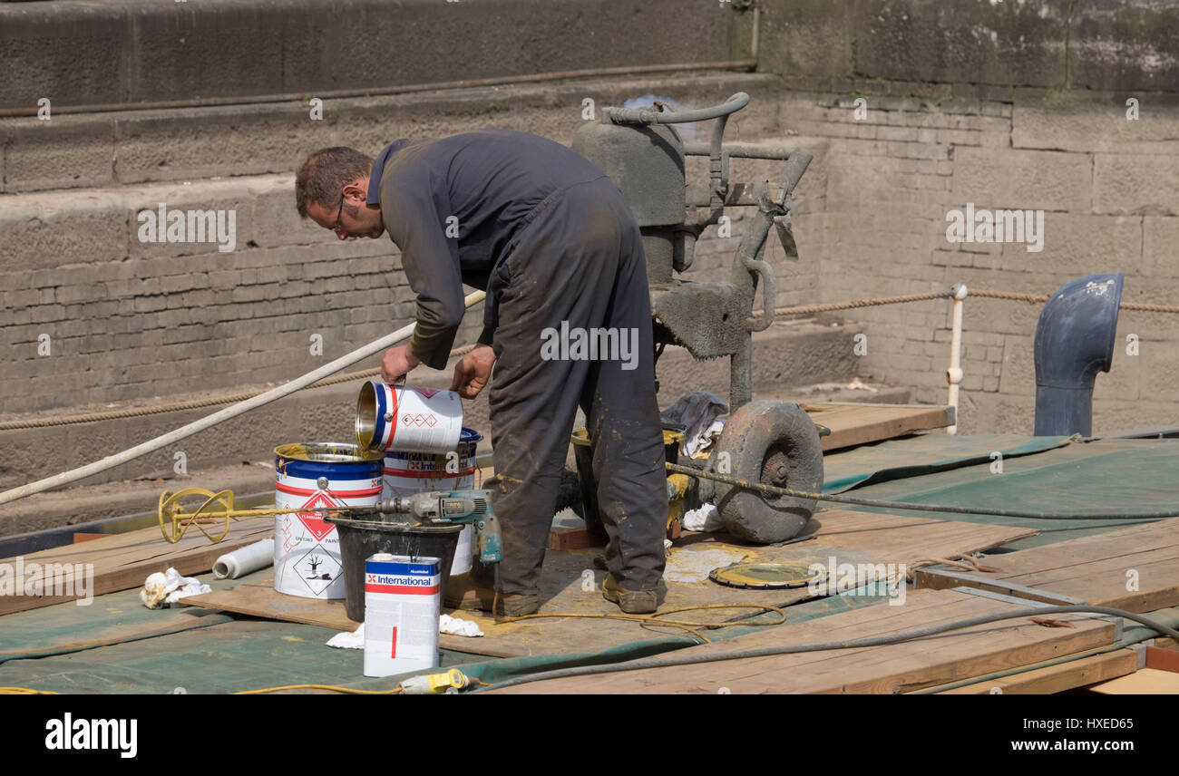 Unpowered barge Sabrina 5 being repaired and restored in Gloucester