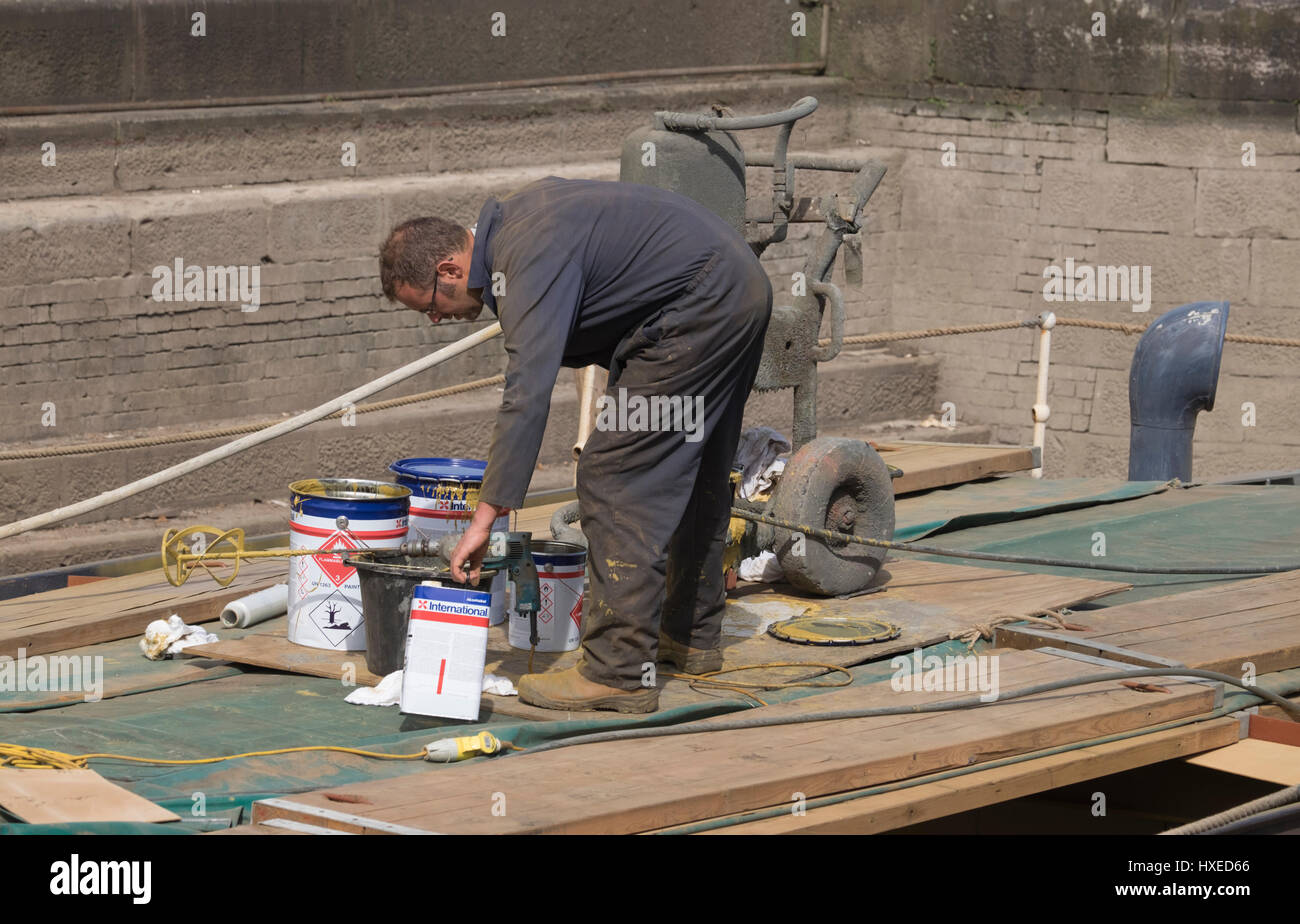 Unpowered barge Sabrina 5 being repaired and restored in Gloucester docks Stock Photo Alamy