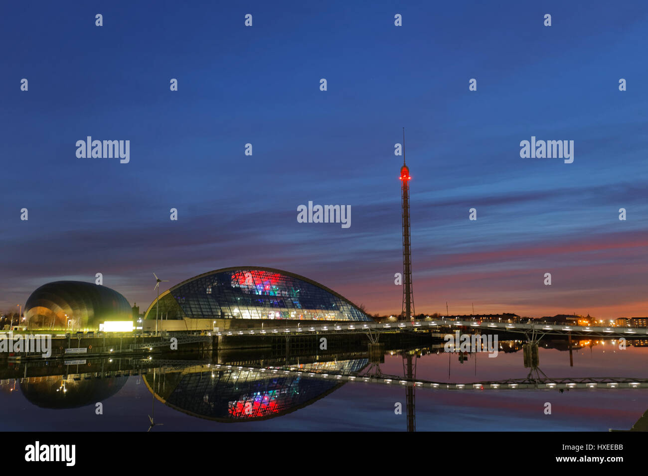 science centre imax and science tower Clyde view at night cityscape Stock Photo