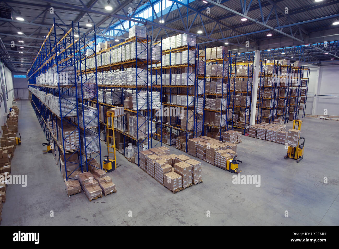 St. Petersburg, Russia - November 21, 2008: Top view of the interior area the warehouse pallet racking storage of goods. Stock Photo