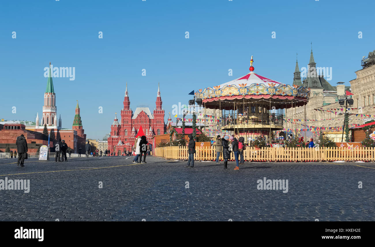 Moscow, Russia, GUM-Fair in Red Square in Moscow, in the background State Historical Museum Stock Photo