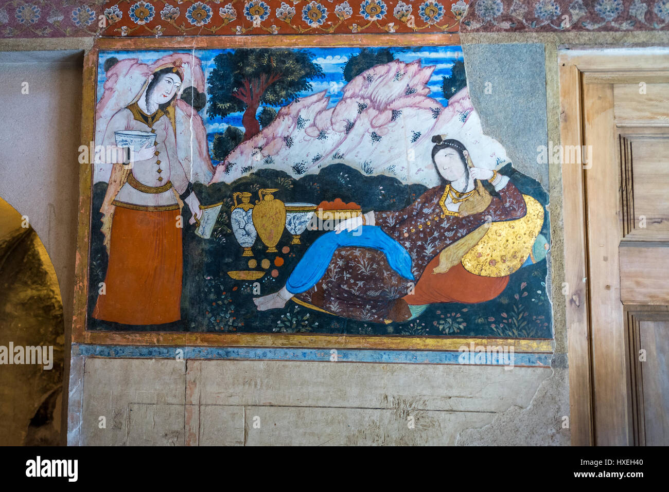 Persian paintings in main hall of Palace of Forty Columns (Chehel