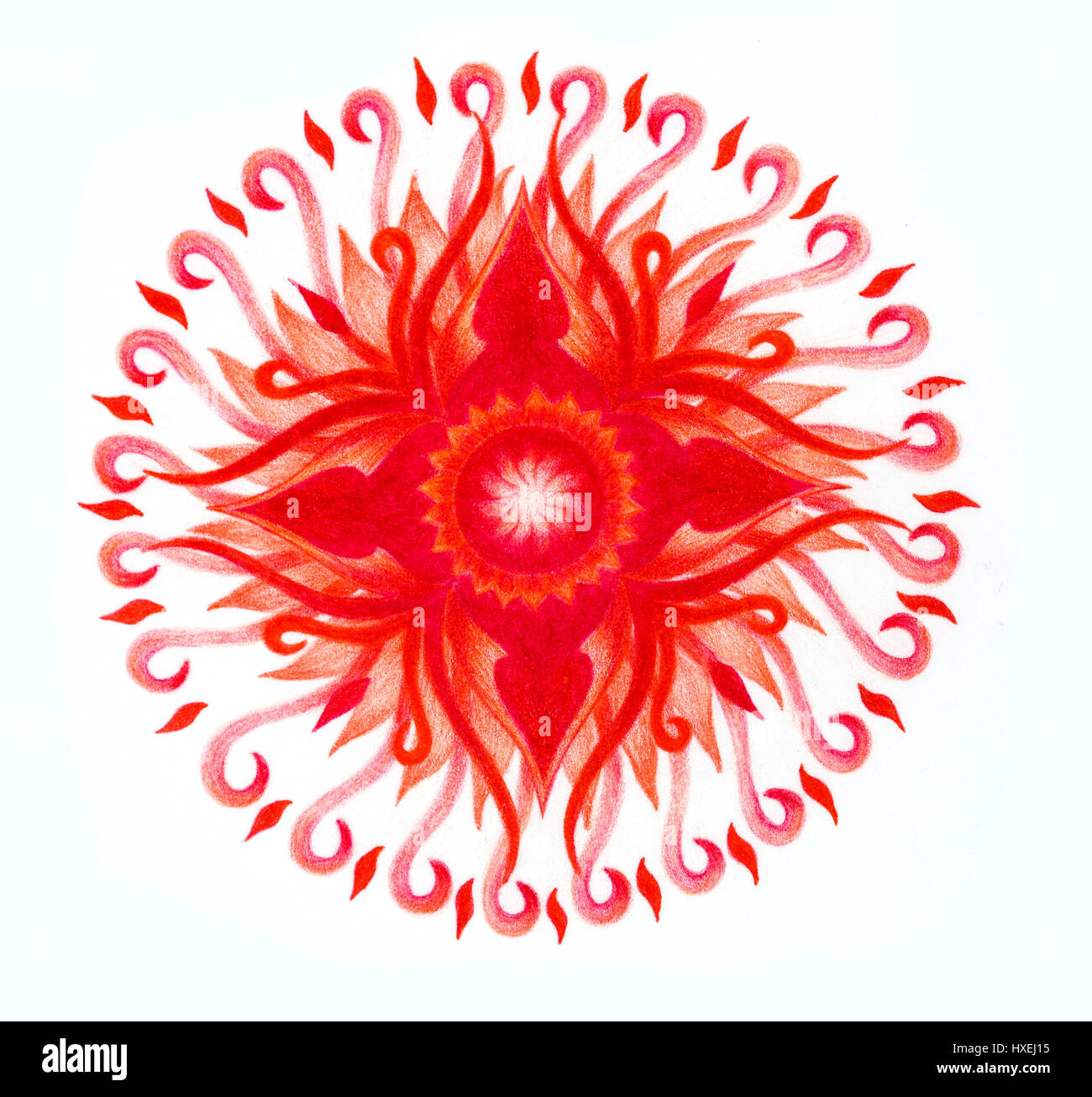 color ornamental mandala on white paper background. Root Chakra. Stock Photo