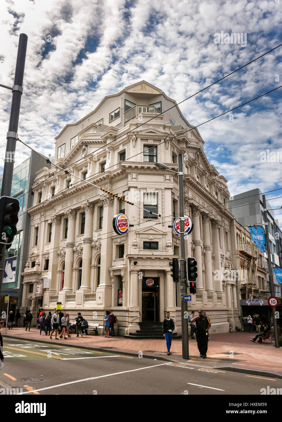 Burger King, Cuba Street, which is situated in an old heritage building, originally a bank. Stock Photo