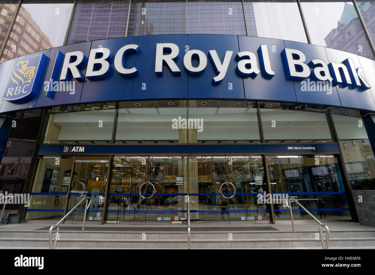 Entrance to main RBC Royal Bank branch on Georgia Street in downtown Vancouver, British Columbia, Canada Stock Photo