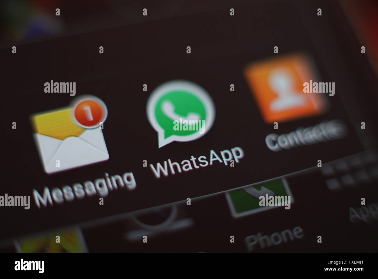 Icon of WhatsApp and other social media communication apps on a Samsung  Galaxy smartphone's touchscreen Stock Photo - Alamy