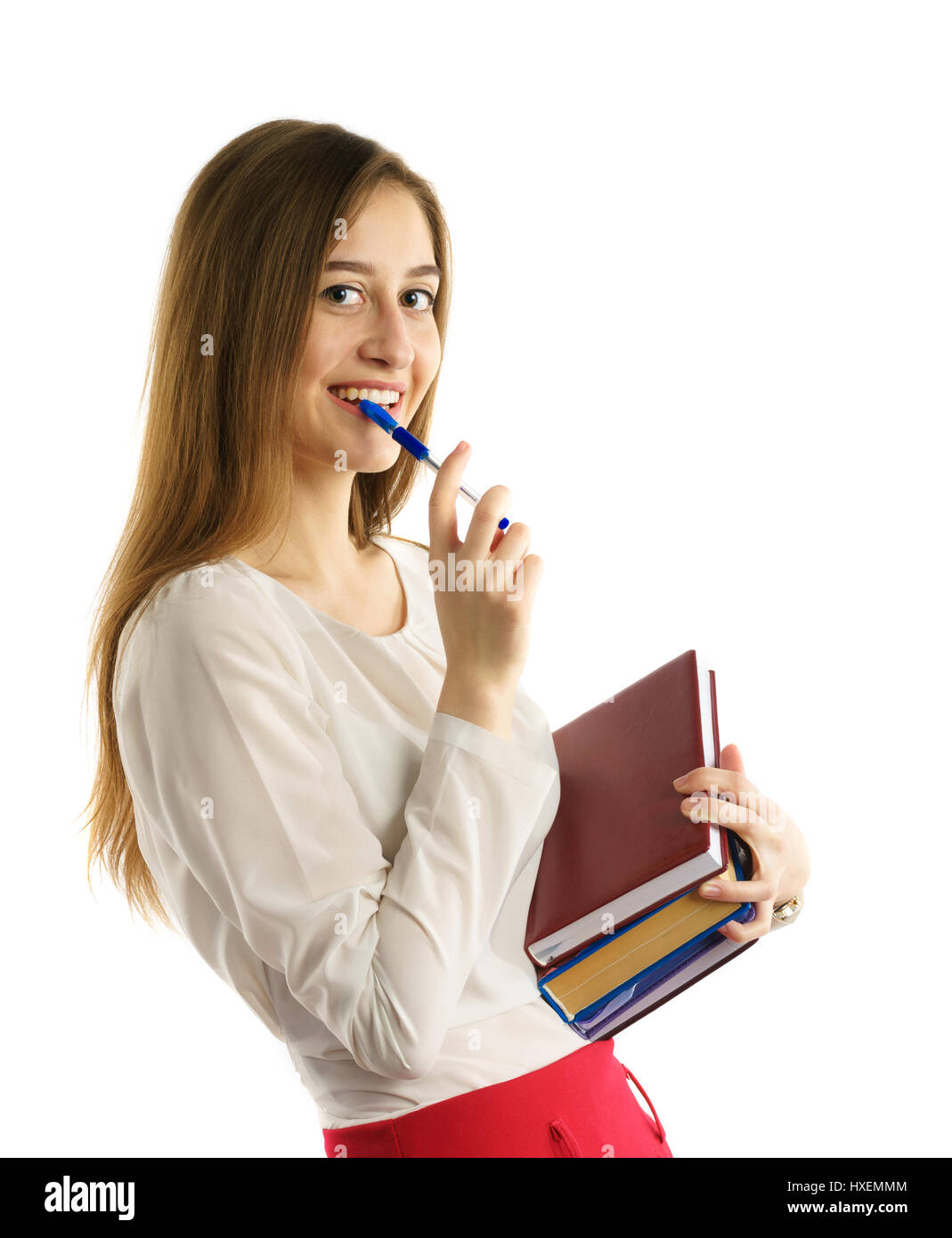 Cute young student girl with books Stock Photo - Alamy
