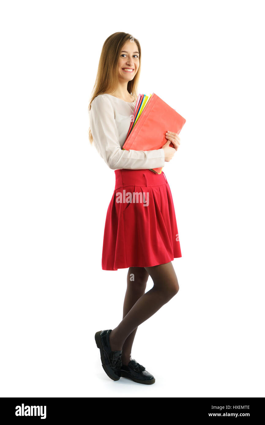 Portrait of cute young student girl with folders Stock Photo - Alamy