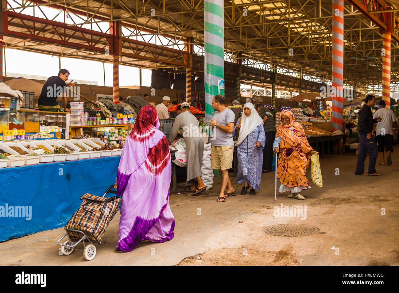 Locals shop around the souk in Agadir, Morocco Stock Photo Alamy