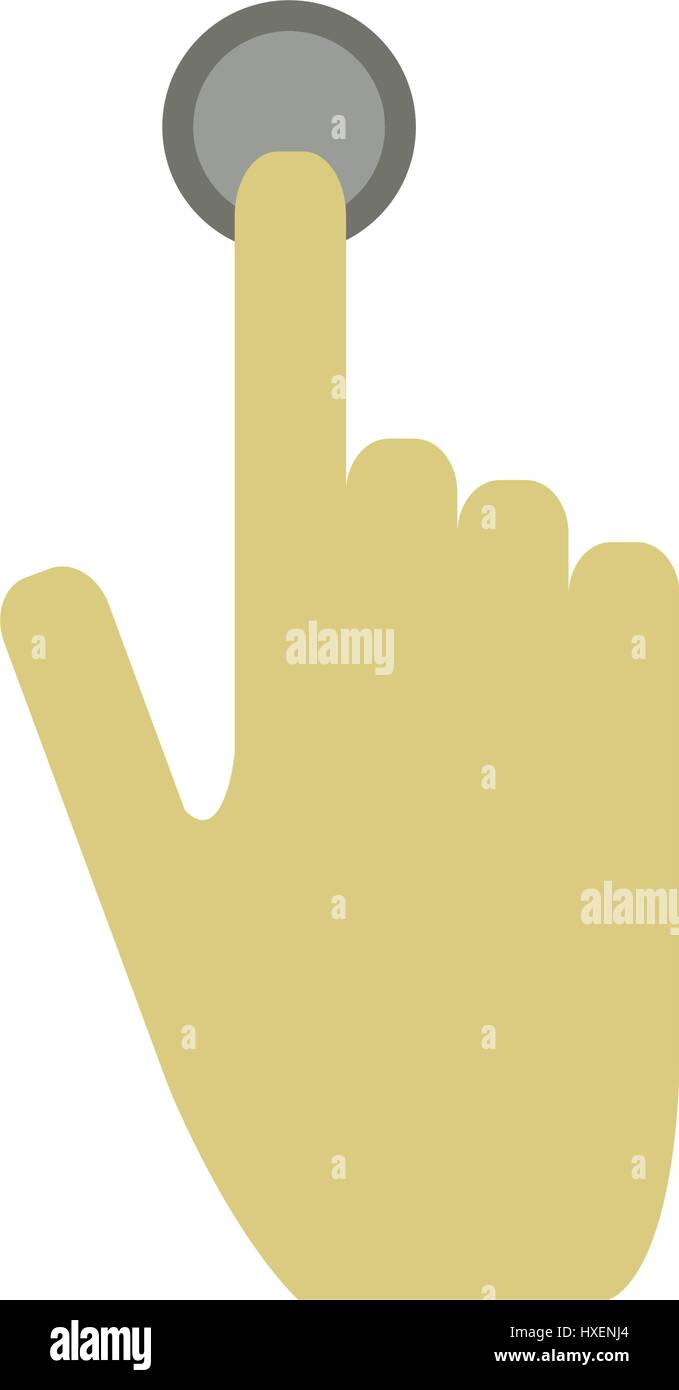 Hand presses button illustrated on a white background in vector Stock