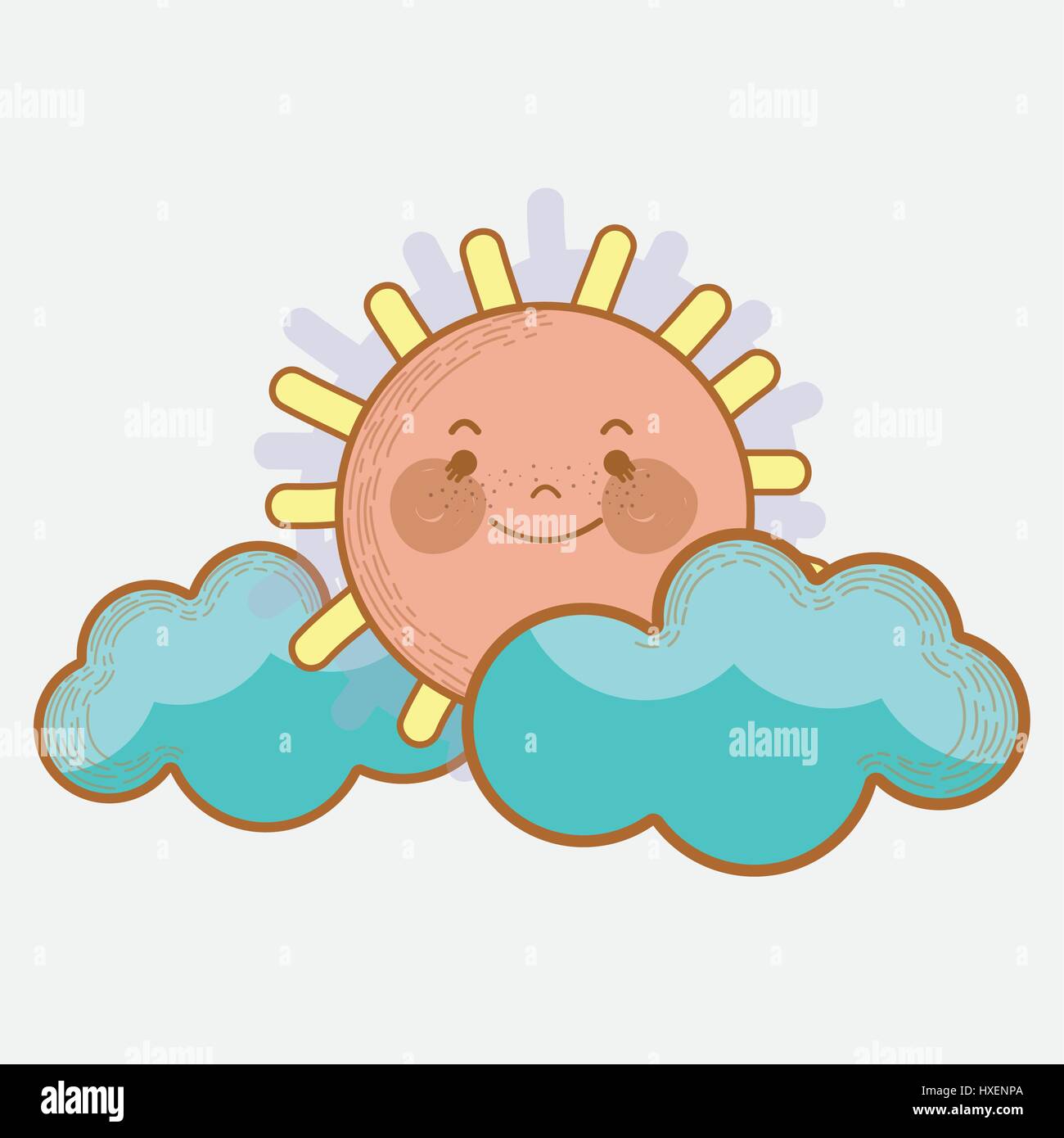 kawaii sun with clouds icon Stock Vector Image & Art - Alamy