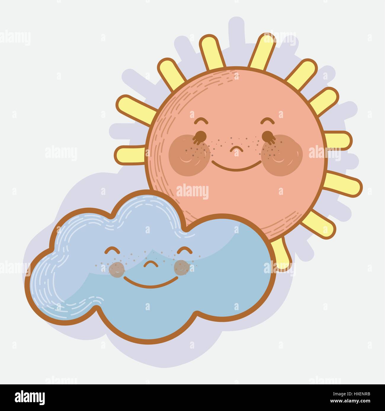 kawaii sun and cloud with cheeks and eyes Stock Vector Image & Art - Alamy