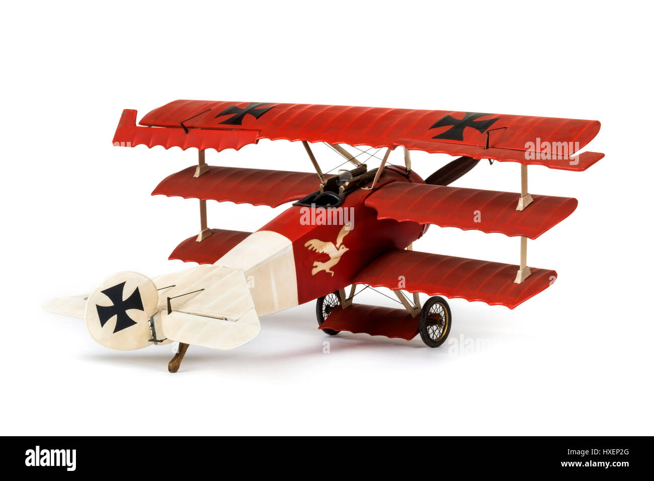 WW1 German Fokker Dr.I triplane fighter model, a replica of the plane used by the 'Red Baron'. Manfred von Richthofen (2 May 1892 – 21 April 1918), wi Stock Photo