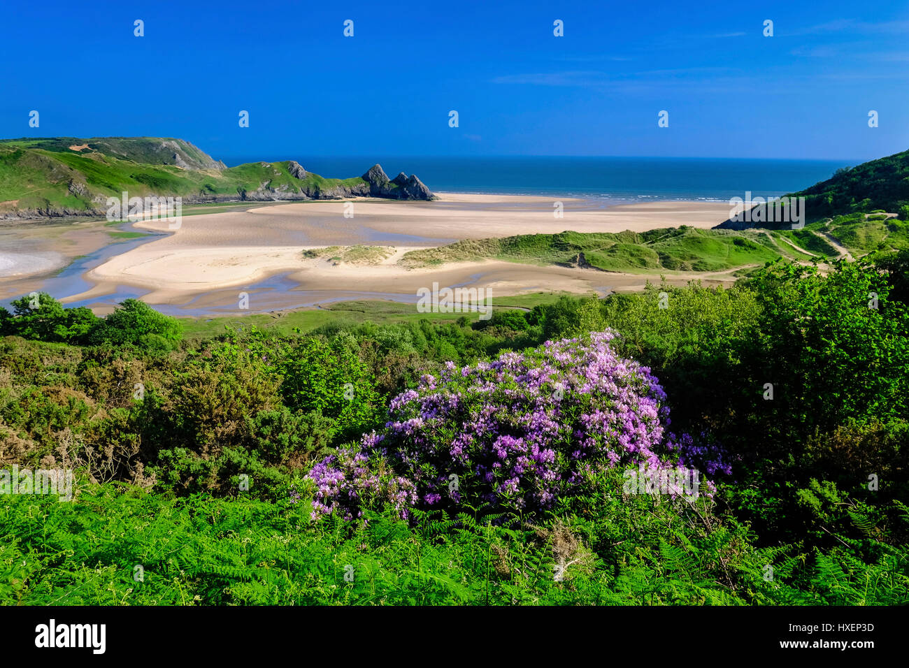 Three Cliffs Bay on the Gower Peninsula, South Wales, UK Stock Photo ...