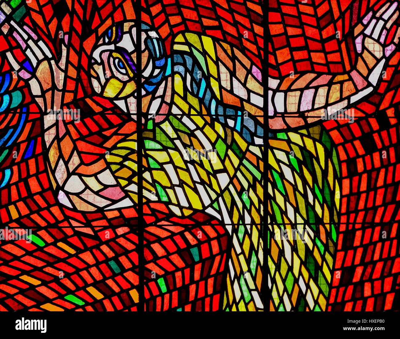 Stained glass window inside Saint Vitus Cathedral, Prague, Czech Republic. Stock Photo