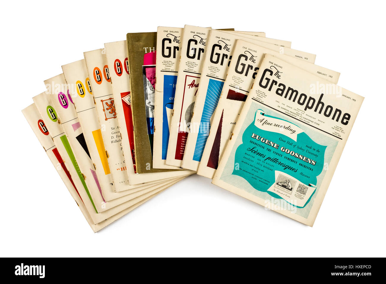 1953 volume (12 issues) of 'The Gramophone', a monthly magazine published in London devoted to classical music, particularly to reviews of recordings. Stock Photo