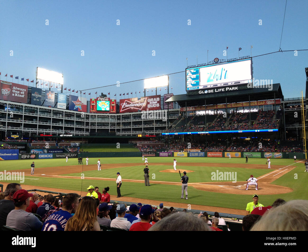 Arlington, TX, USA. 10th Apr, 2021. Globe Life Field during a Major League  Baseball game between the Texas Rangers and the San Diego Padres on April  10, 2021 in Arlington, Texas. Credit