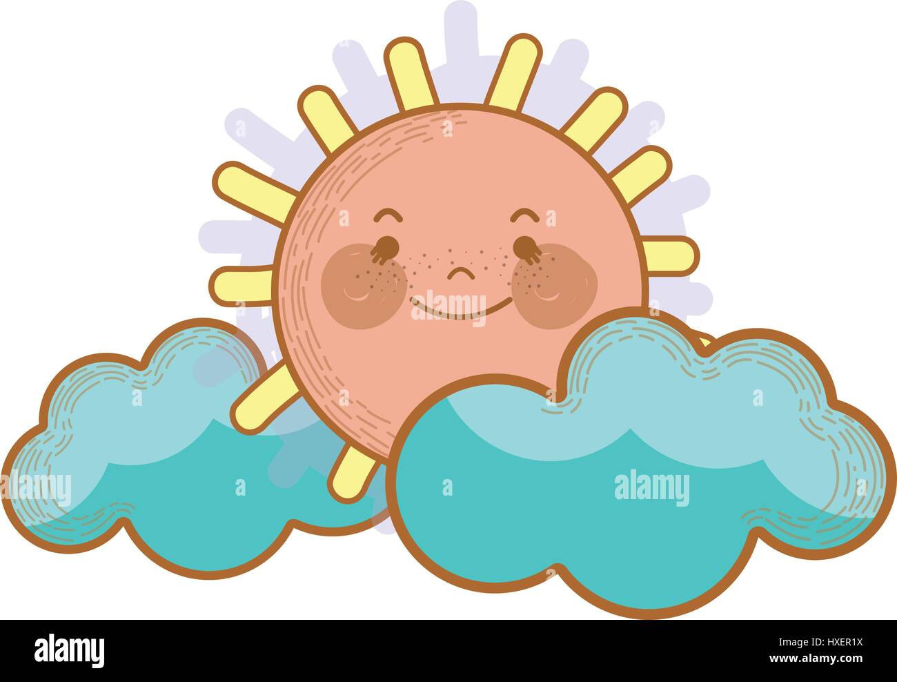 kawaii sun with clouds icon Stock Vector Image & Art - Alamy