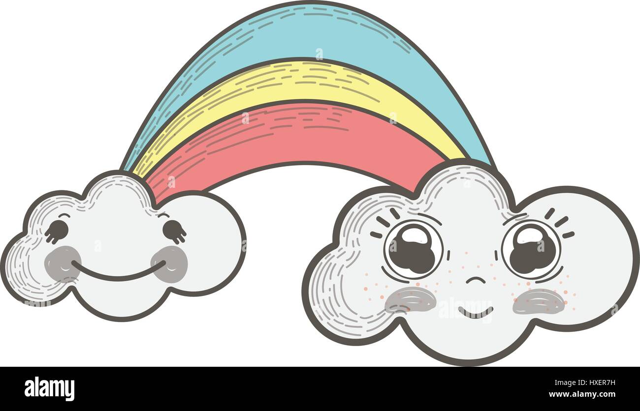 kawaii rainbow with happy clouds cartoons Stock Vector Image & Art - Alamy