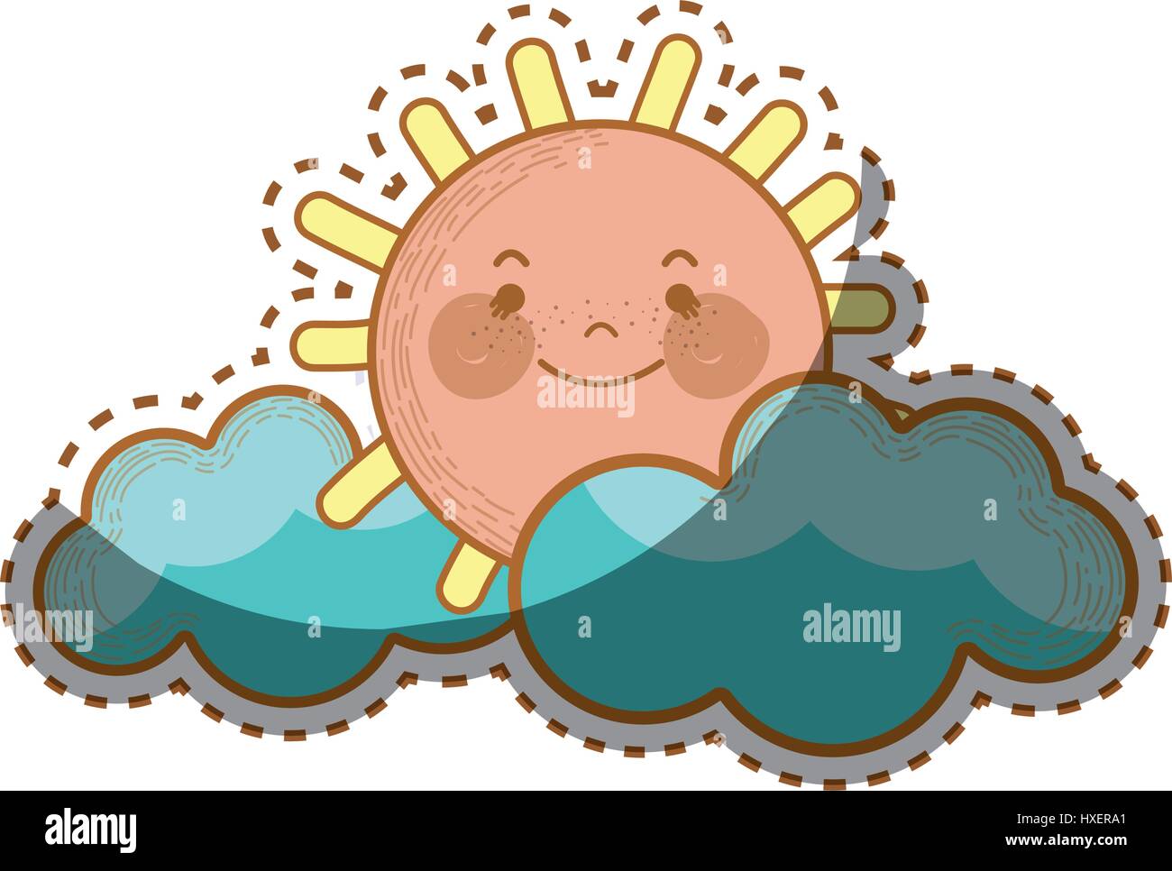 kawaii sun with clouds icon Stock Vector Image & Art - Alamy