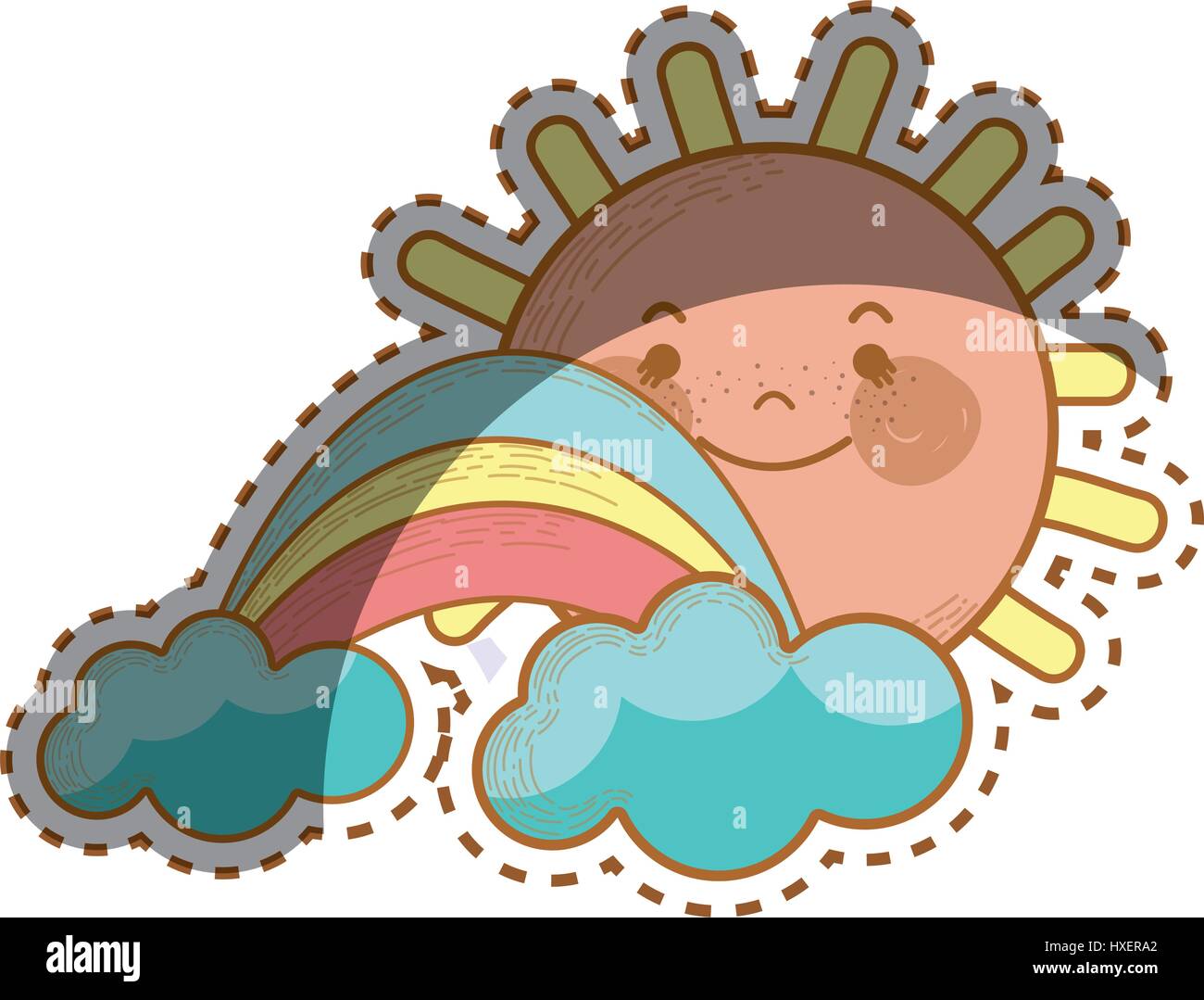 kawaii happy sun with cloud and rainbow Stock Vector Image & Art - Alamy