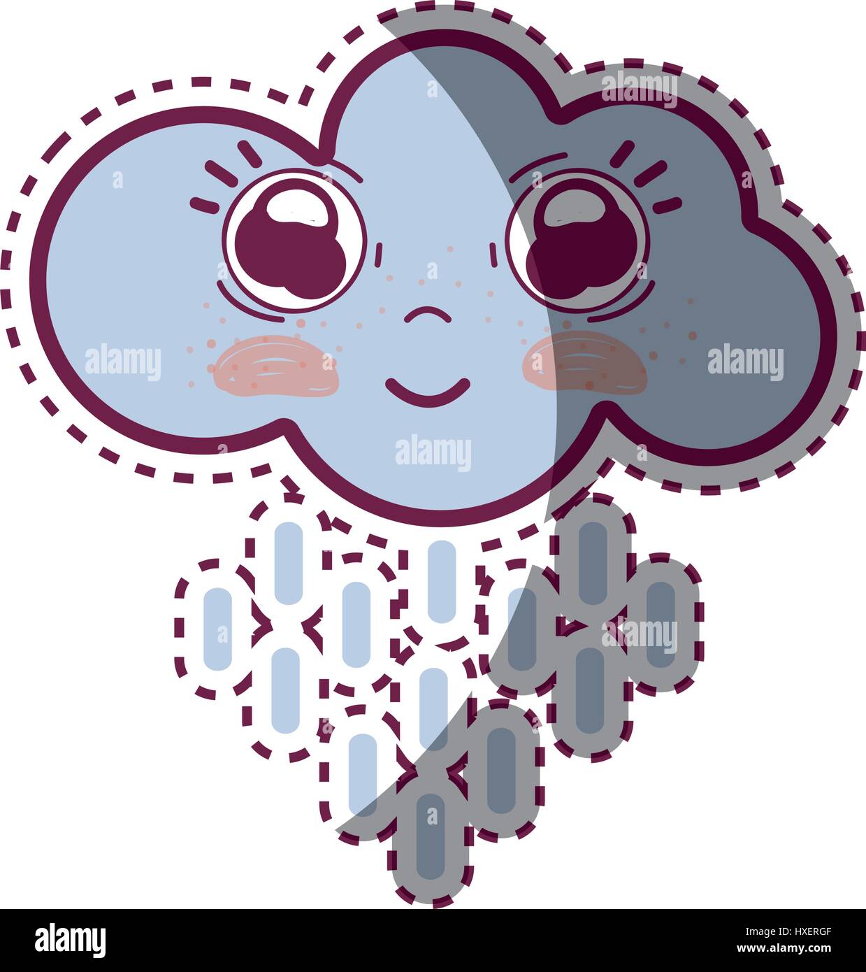 kawaii happy cloud raining with big eyes and cheeks Stock Vector Image ...