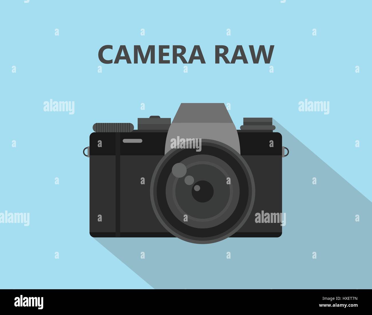 Camera RAW format file illustration with camera icon with shadow and
