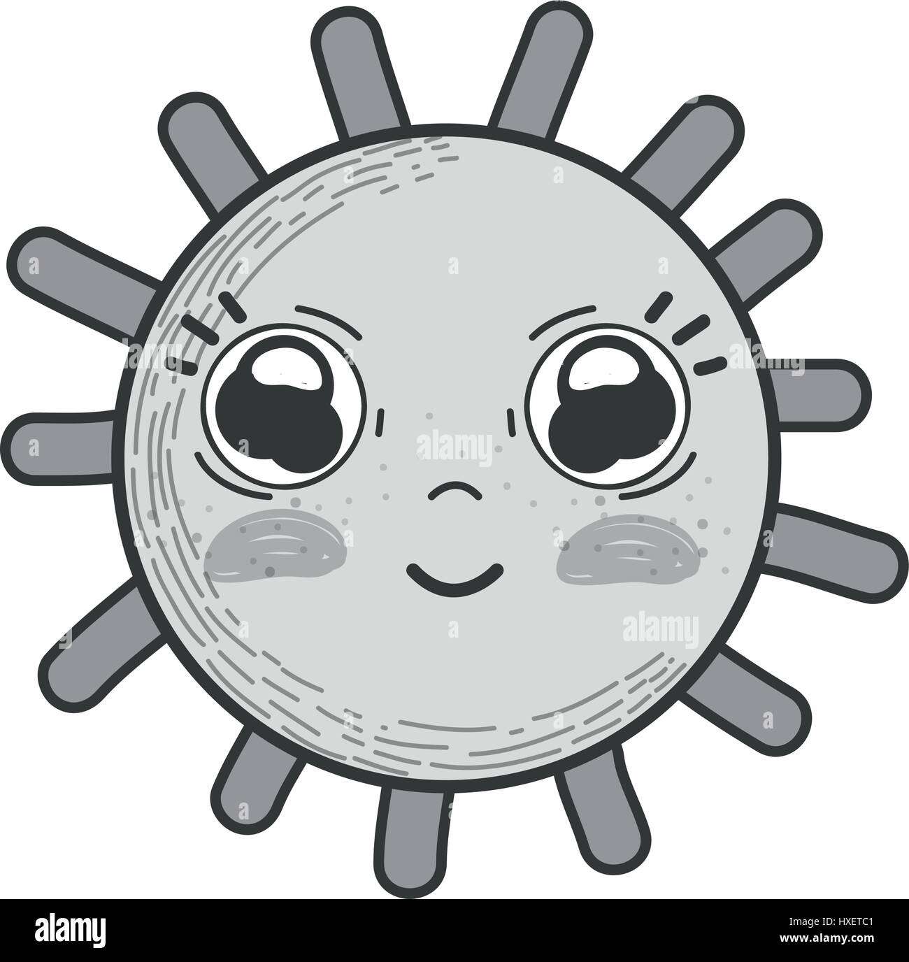 grayscale kawaii happy sun with cute eyes and cheeks Stock Vector Image ...