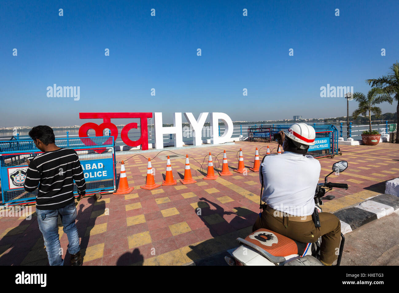 HYDERABAD, INDIA - NOVEMBER 26,2016. Love Hyd is a new typographic installation designed by Hitesh Malaviya & Hanif Kureshi.It is a monument of love d Stock Photo