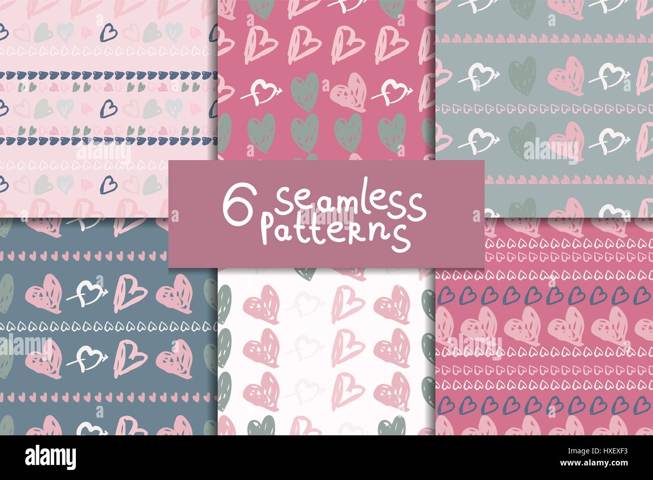 Doodle seamless pattern set with hearts Stock Vector Image & Art - Alamy