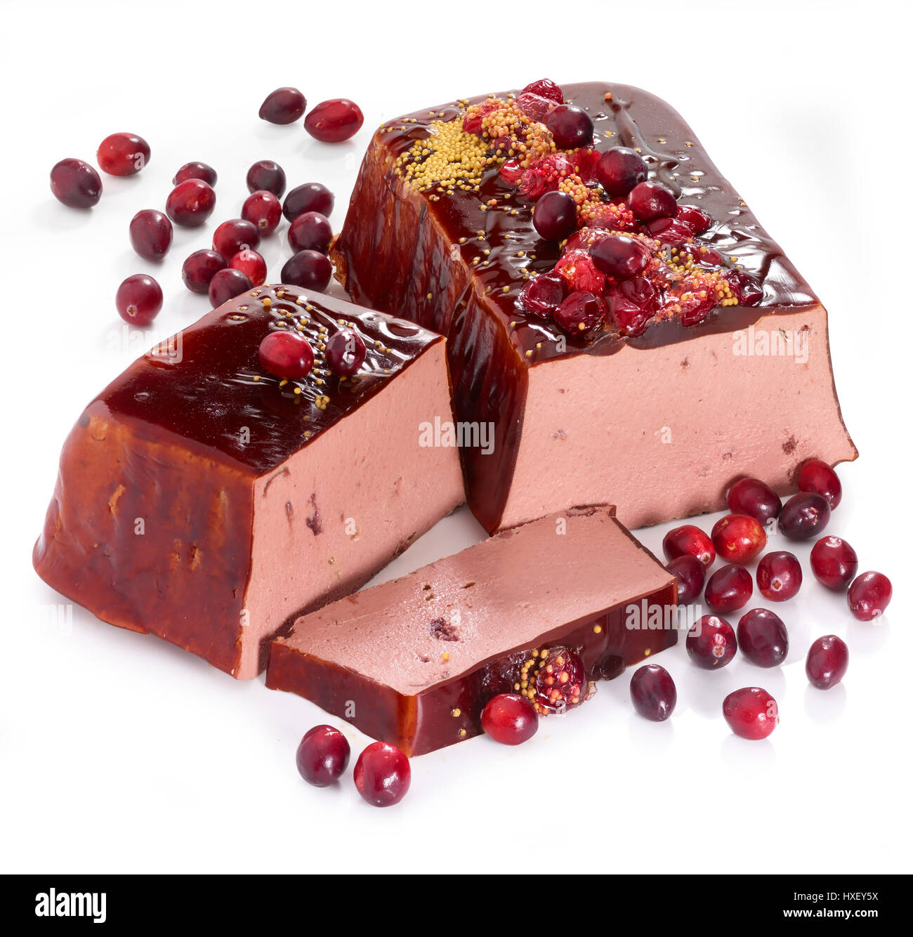Liver Pate with Cranberries (Vaccinium macrocarpon) as decoration Stock Photo