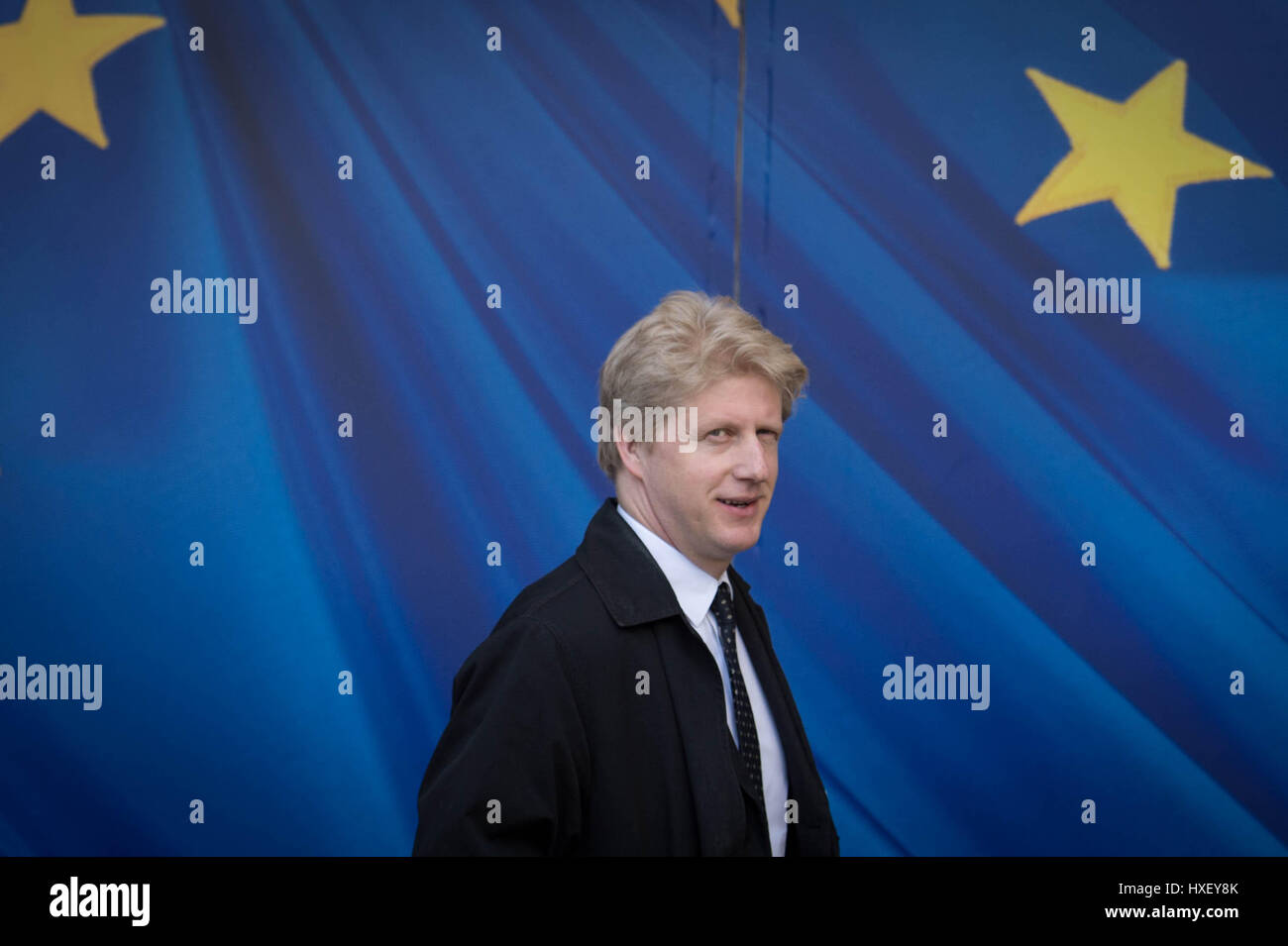 Minister of State for Universities Jo Johnson arrives at the European Commission in Brussels, Belgium. Stock Photo