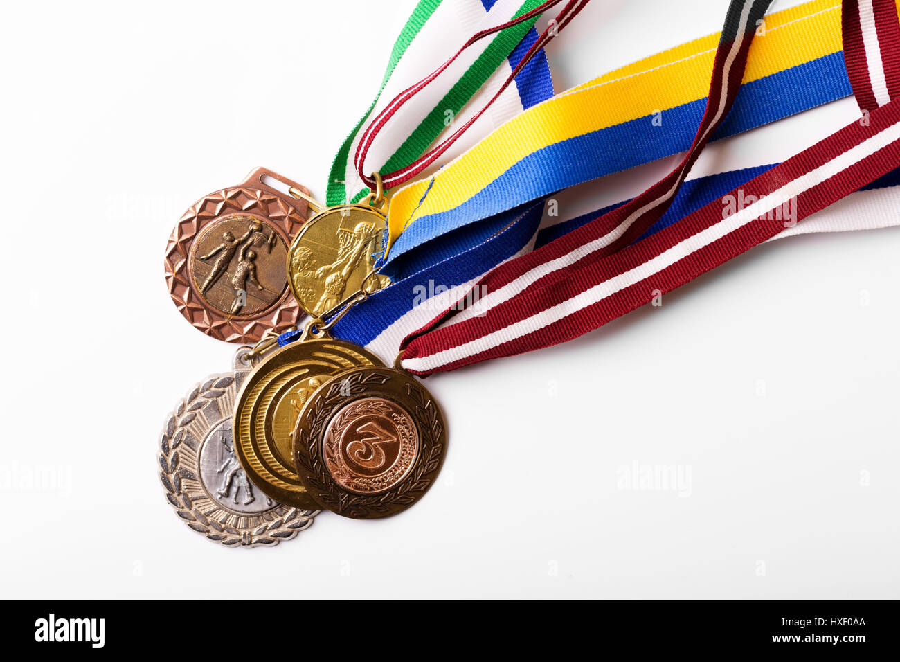 group of sport medals on white background Stock Photo