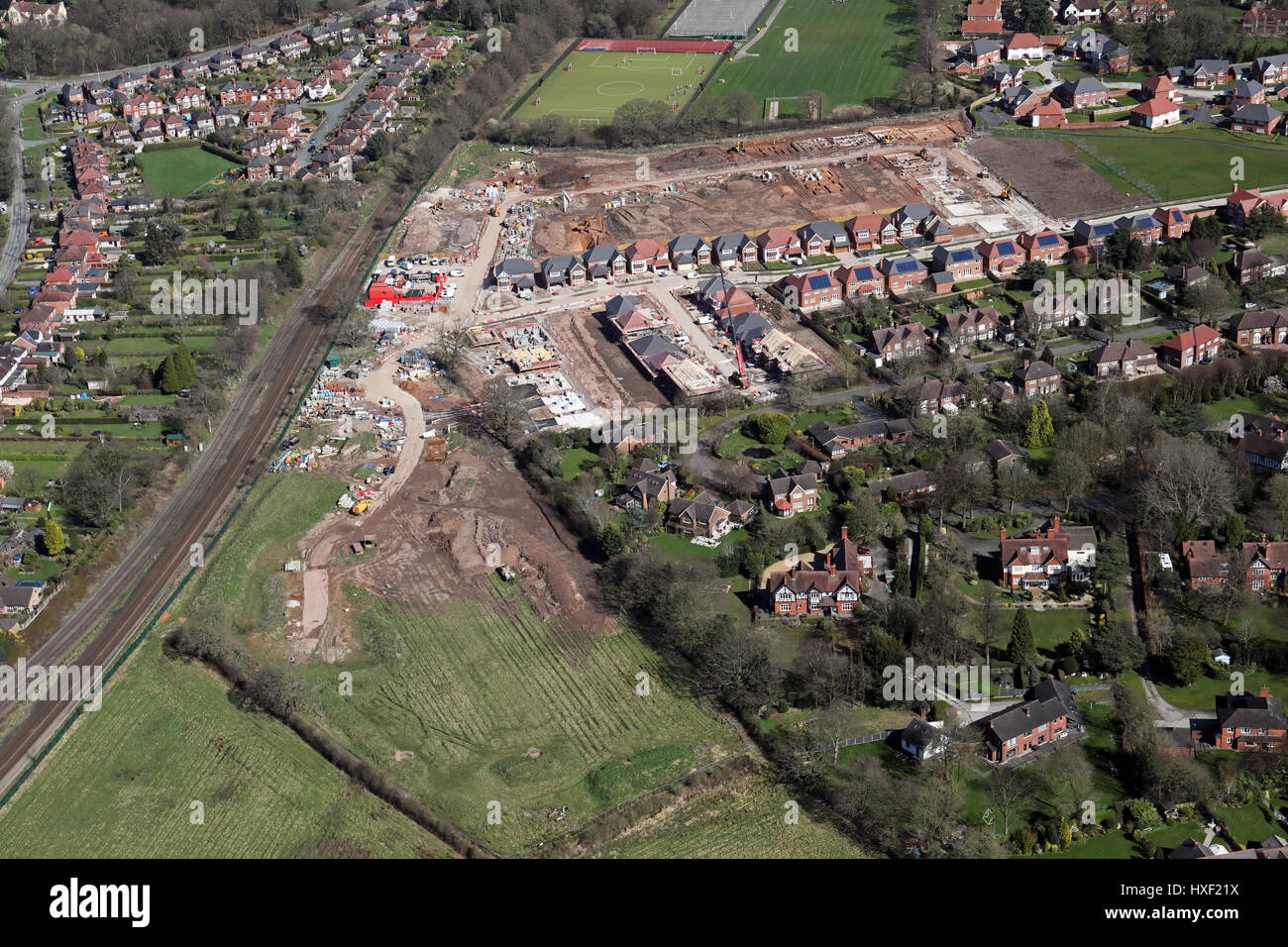 aerial view of a green belt housingdevelopment Stock Photo