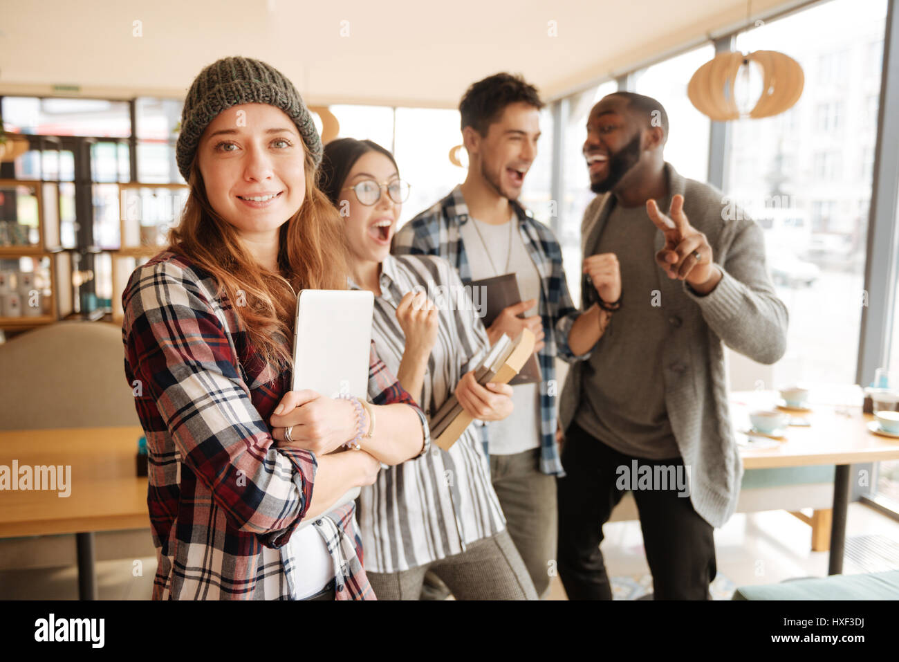 Positive Rested Students International positive student resting together Stock Photo - Alamy