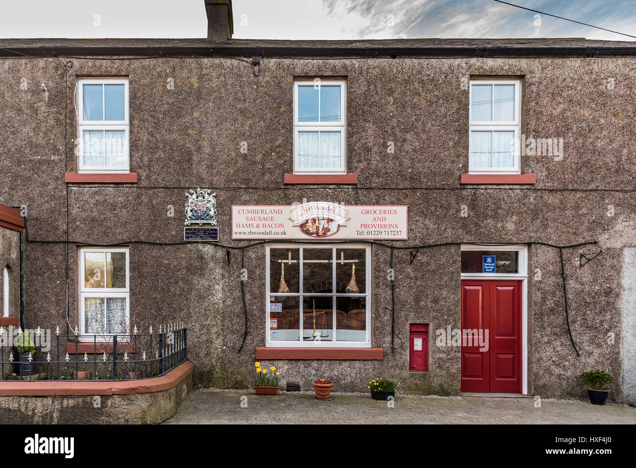 By Appointment butchers shop R.B. Woodall. Waberthwaite Cumbria. Stock Photo