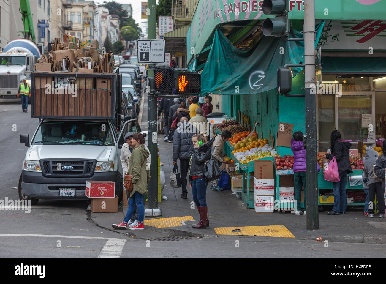 Chinatown, San Francisco, California, USA is an interesting ethnic neighborhood to visit. It is highly important and a popular tourist destination. Stock Photo