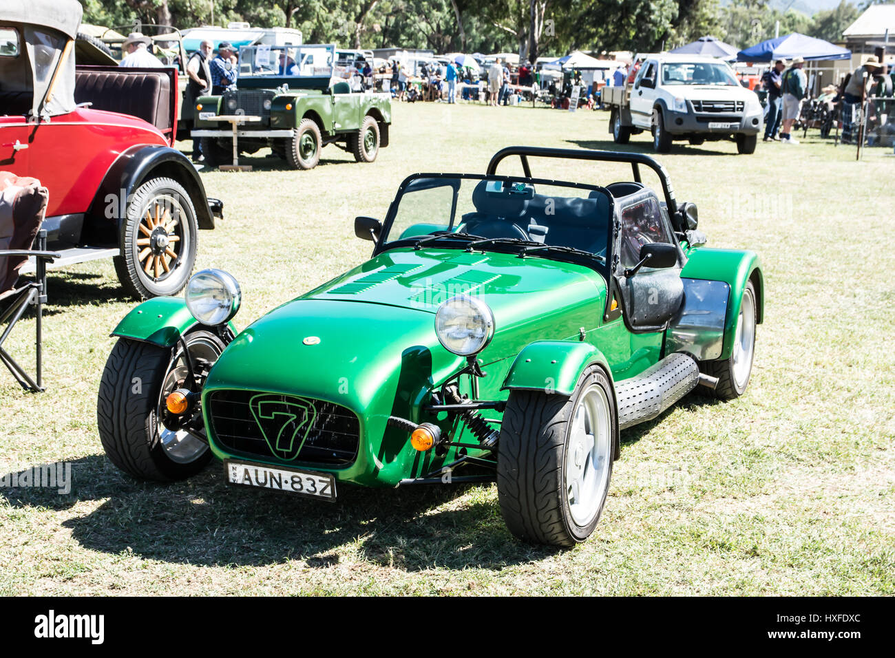 Caterham Super 7 Sports Car on display at a field day Australia. Stock Photo